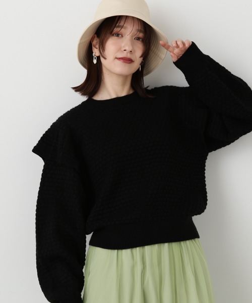 N.(N. Natural Beauty Basic)(エヌエヌナチュラルビューティーベーシック)の「◆ポコポコフリルショルダーニット(ニット/セーター・レディース・ホワイト×ブラック/ブラック・MEDIUM)」の18枚目の写真