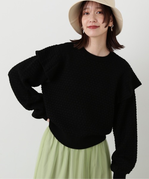 N.(N. Natural Beauty Basic)(エヌエヌナチュラルビューティーベーシック)の「◆ポコポコフリルショルダーニット(ニット/セーター・レディース・ホワイト×ブラック/ブラック・MEDIUM)」の20枚目の写真