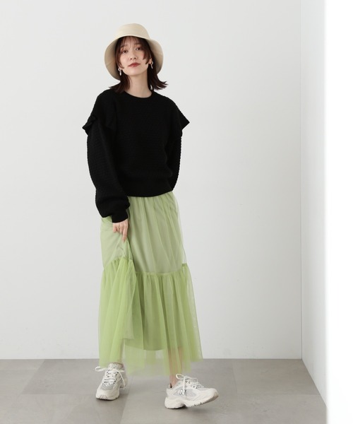 N.(N. Natural Beauty Basic)(エヌエヌナチュラルビューティーベーシック)の「◆ポコポコフリルショルダーニット(ニット/セーター・レディース・ホワイト×ブラック/ブラック・MEDIUM)」の21枚目の写真