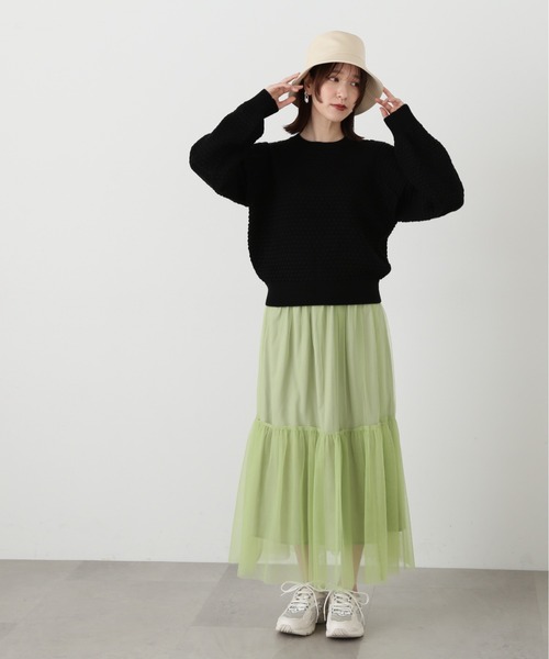 N.(N. Natural Beauty Basic)(エヌエヌナチュラルビューティーベーシック)の「◆ポコポコフリルショルダーニット(ニット/セーター・レディース・ホワイト×ブラック/ブラック・MEDIUM)」の22枚目の写真