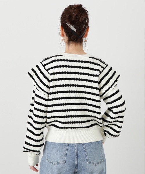 N.(N. Natural Beauty Basic)(エヌエヌナチュラルビューティーベーシック)の「◆ポコポコフリルショルダーニット(ニット/セーター・レディース・ホワイト×ブラック/ブラック・MEDIUM)」の15枚目の写真