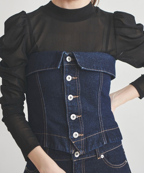 31 Sons de mode（トランテアン　ソン　ドゥ　モード）の「デニムビスチェ（ベスト・レディース・ダークインディゴブルー/サックスブルー/ブラック・38/36）」の3枚目の写真