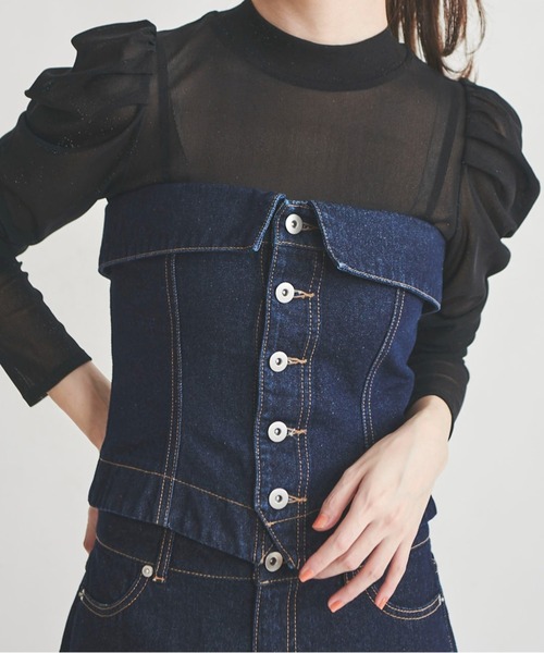 31 Sons de mode（トランテアン　ソン　ドゥ　モード）の「デニムビスチェ（ベスト・レディース・ダークインディゴブルー/サックスブルー/ブラック・38/36）」の13枚目の写真