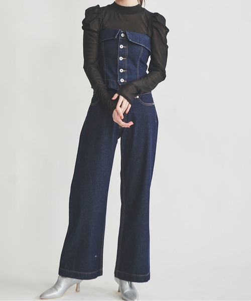 31 Sons de mode（トランテアン　ソン　ドゥ　モード）の「デニムビスチェ（ベスト・レディース・ダークインディゴブルー/サックスブルー/ブラック・38/36）」の16枚目の写真