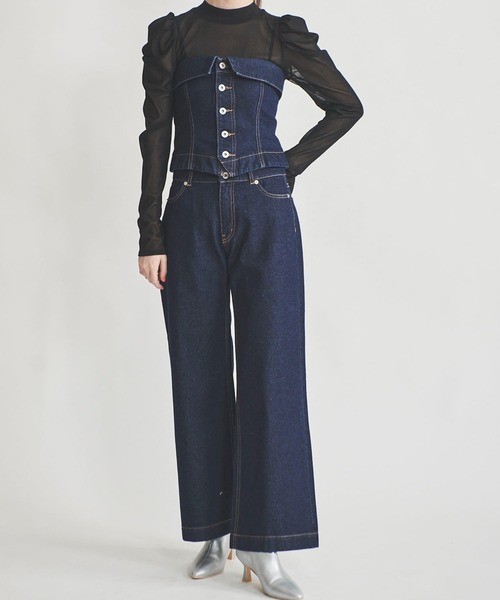 31 Sons de mode（トランテアン　ソン　ドゥ　モード）の「デニムビスチェ（ベスト・レディース・ダークインディゴブルー/サックスブルー/ブラック・38/36）」の17枚目の写真