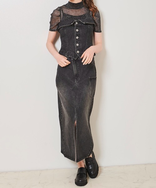 31 Sons de mode（トランテアン　ソン　ドゥ　モード）の「デニムビスチェ（ベスト・レディース・ダークインディゴブルー/サックスブルー/ブラック・38/36）」の8枚目の写真