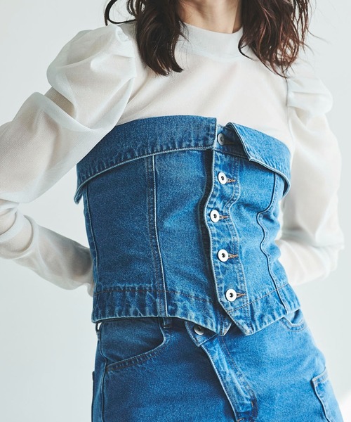 31 Sons de mode（トランテアン　ソン　ドゥ　モード）の「デニムビスチェ（ベスト・レディース・ダークインディゴブルー/サックスブルー/ブラック・38/36）」の22枚目の写真