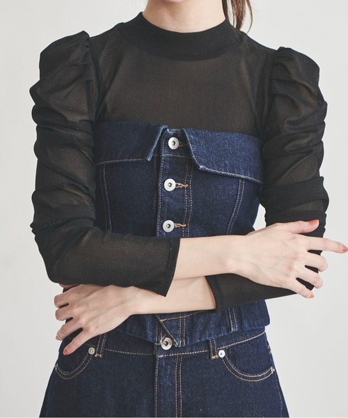 31 Sons de mode（トランテアン　ソン　ドゥ　モード）の「デニムビスチェ（ベスト・レディース・ダークインディゴブルー/サックスブルー/ブラック・38/36）」の14枚目の写真