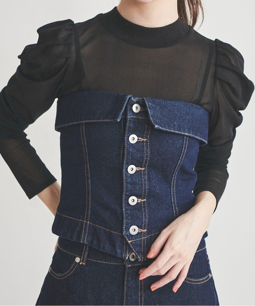 31 Sons de mode（トランテアン　ソン　ドゥ　モード）の「デニムビスチェ（ベスト・レディース・ダークインディゴブルー/サックスブルー/ブラック・38/36）」の12枚目の写真