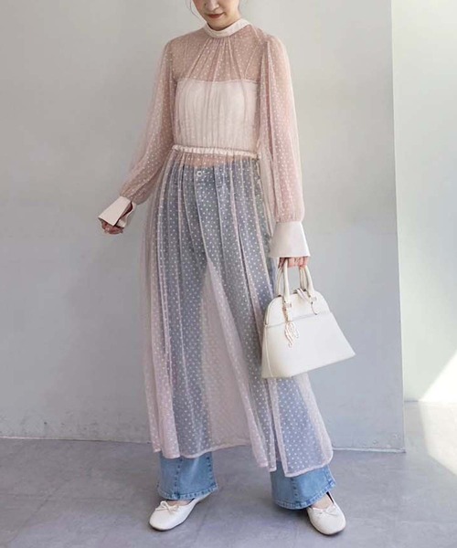 one after another NICE CLAUP(ワンアフターアナザーナイスクラップ)の「【occasion dress】前後2WAY/2枚セットチュールワンピース(ドレス・レディース・サックスブルー/ブラック/アイボリー・FREE)」の4枚目の写真