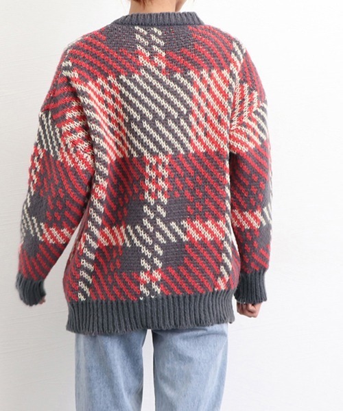 Miniministore(ミニミニストア)の「ニットセーター デカチェック柄 配色秋冬(ニット/セーター・レディース・ワインレッド/グレー・FREE)」の19枚目の写真