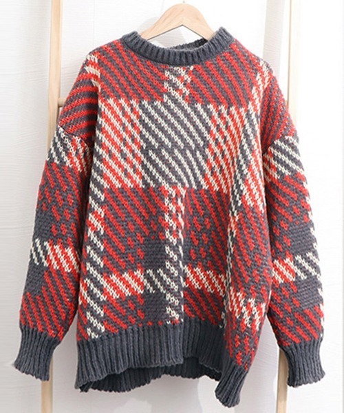 Miniministore(ミニミニストア)の「ニットセーター デカチェック柄 配色秋冬(ニット/セーター・レディース・ワインレッド/グレー・FREE)」の17枚目の写真