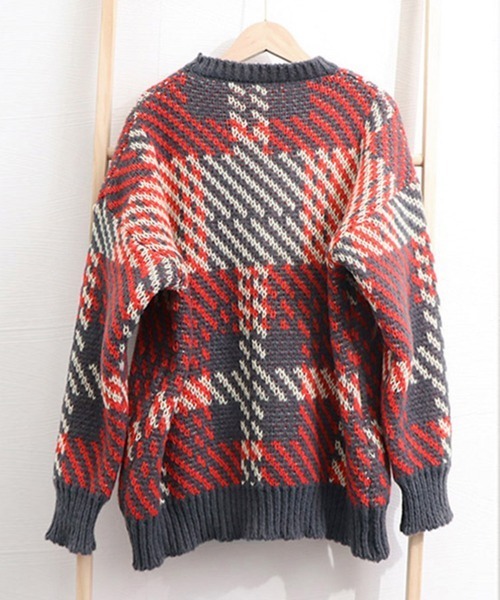 Miniministore(ミニミニストア)の「ニットセーター デカチェック柄 配色秋冬(ニット/セーター・レディース・ワインレッド/グレー・FREE)」の18枚目の写真