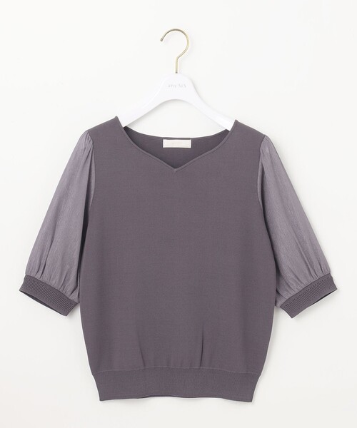 ANY SIS(エニィスィス)の「【洗える】ハートネックファブリックコンビ ニット(ニット/セーター・レディース・ピンク系/グレー系/アイボリー系・2)」の2枚目の写真