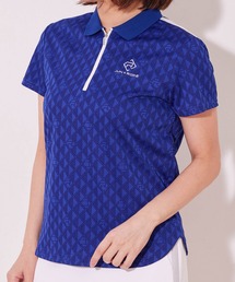 【UV】【吸汗速乾】ダイヤ柄ジャガードポロ襟半袖プルオーバー