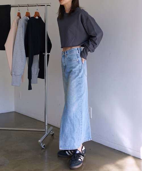 Mela（メラ）の「スリットデニムロングスカート（デニムスカート