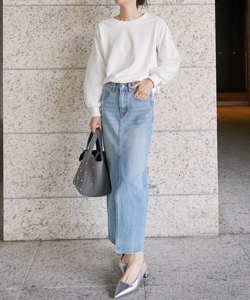 Mela（メラ）の「スリットデニムロングスカート（デニムスカート