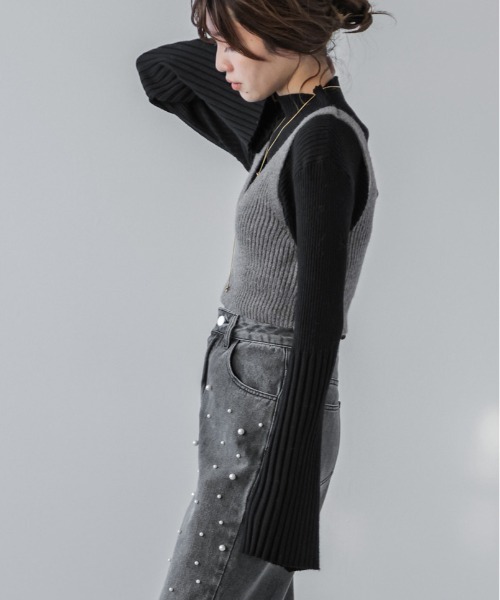 AMELY(エミリー)の「リブニットビスチェ(ニット/セーター・レディース・アイボリー/グレー/ブラック・フリー)」の12枚目の写真