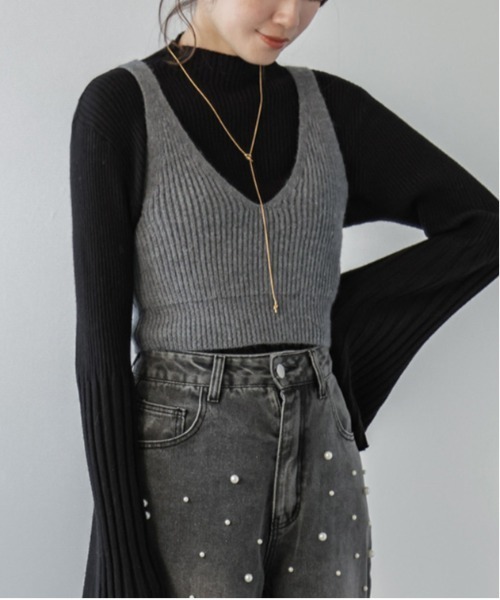 AMELY(エミリー)の「リブニットビスチェ(ニット/セーター・レディース・アイボリー/グレー/ブラック・フリー)」の13枚目の写真