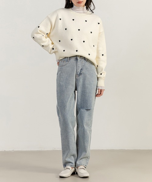 DAY CLOSET（デイ クローゼット）の「レディース 長袖恋する小粒ハートニットセーター（ニット/セーター・レディース・グレー/オフホワイト/ピンク・FREE）」の8枚目の写真