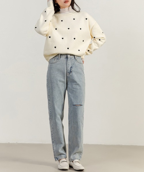 DAY CLOSET（デイ クローゼット）の「レディース 長袖恋する小粒ハートニットセーター（ニット/セーター・レディース・グレー/オフホワイト/ピンク・FREE）」の9枚目の写真