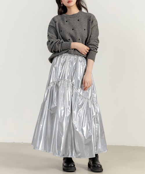 DAY CLOSET（デイ クローゼット）の「レディース 長袖恋する小粒ハートニットセーター（ニット/セーター・レディース・グレー/オフホワイト/ピンク・FREE）」の14枚目の写真