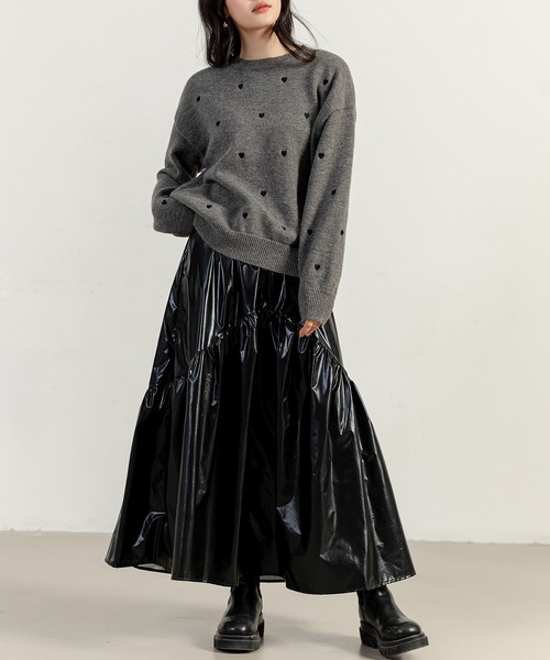 黒ニットです♡ レディース 長袖恋する小粒ハートニットセーター（ニット/セーター