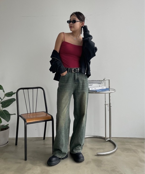 SHAGGIE（シャギー）の「サイドギャザー細ストラップキャミソール（キャミソール・レディース・ホワイト/レッド/ブラック/グレー・FREE）」の6枚目の写真