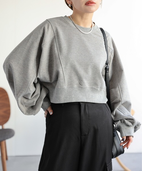 ap retro(アプレトロ)の「ショートラグランラメプルオーバー/スウェット(スウェット・レディース・アイボリー/ブラック/グレー/モカ・FREE)」の3枚目の写真