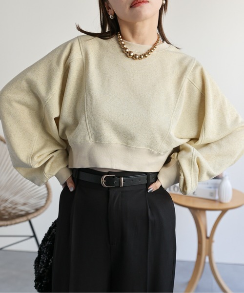 ap retro(アプレトロ)の「ショートラグランラメプルオーバー/スウェット(スウェット・レディース・アイボリー/ブラック/グレー/モカ・FREE)」の5枚目の写真