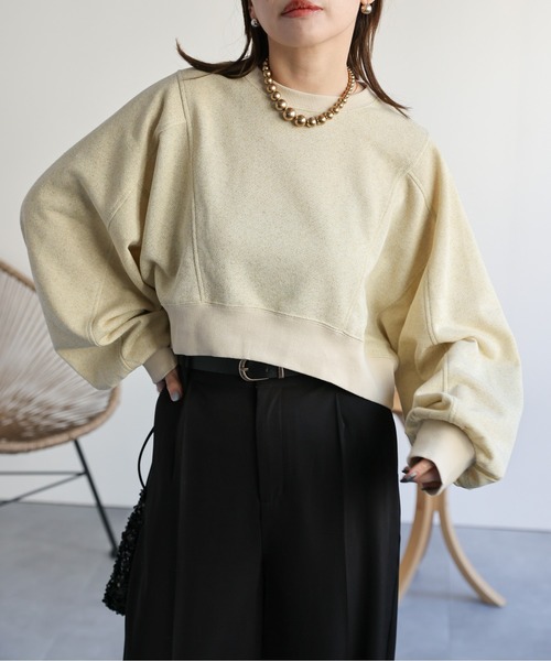 ap retro(アプレトロ)の「ショートラグランラメプルオーバー/スウェット(スウェット・レディース・アイボリー/ブラック/グレー/モカ・FREE)」の7枚目の写真