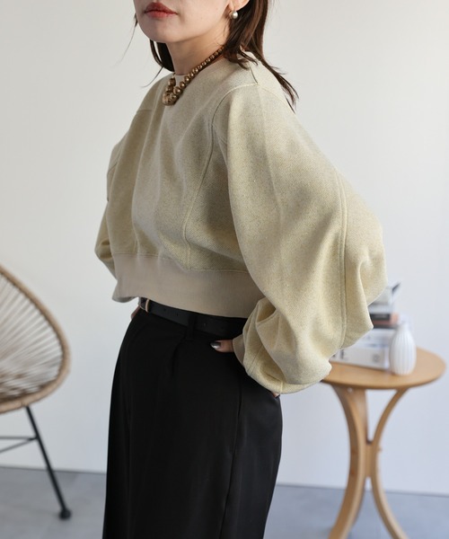 ap retro(アプレトロ)の「ショートラグランラメプルオーバー/スウェット(スウェット・レディース・アイボリー/ブラック/グレー/モカ・FREE)」の8枚目の写真