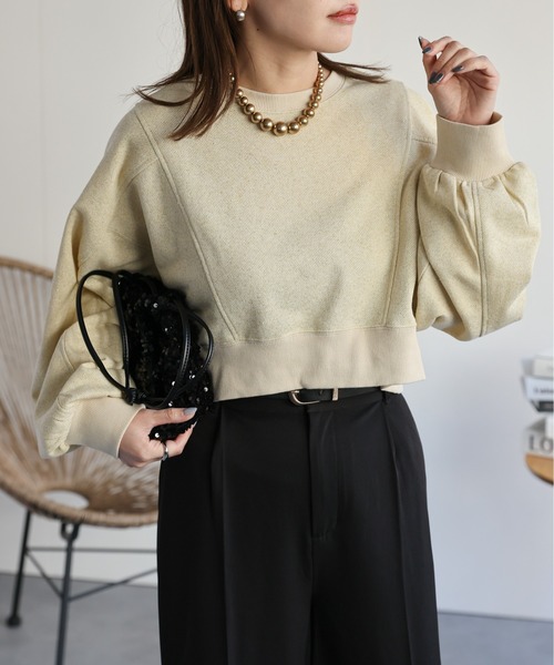 ap retro(アプレトロ)の「ショートラグランラメプルオーバー/スウェット(スウェット・レディース・アイボリー/ブラック/グレー/モカ・FREE)」の10枚目の写真