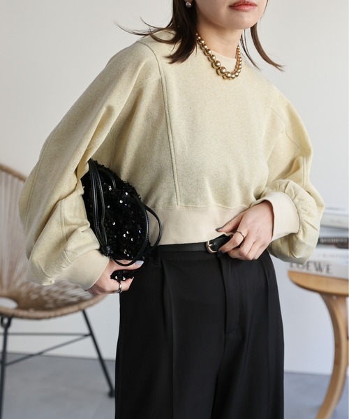 ap retro(アプレトロ)の「ショートラグランラメプルオーバー/スウェット(スウェット・レディース・アイボリー/ブラック/グレー/モカ・FREE)」の11枚目の写真