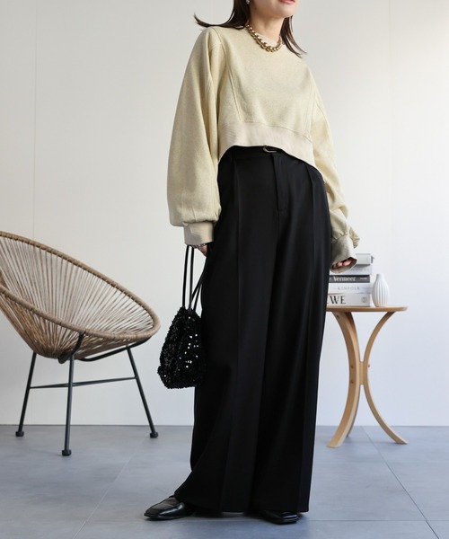 ap retro(アプレトロ)の「ショートラグランラメプルオーバー/スウェット(スウェット・レディース・アイボリー/ブラック/グレー/モカ・FREE)」の14枚目の写真