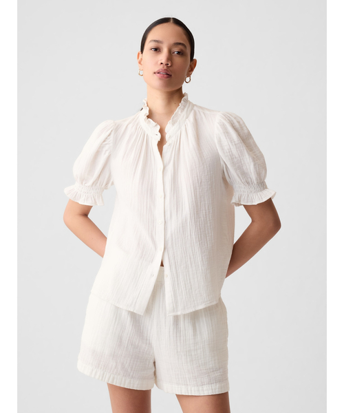 agawd パフスリーブ　ガーゼ　ブラウス GAP（ギャップ）の「クリンクルガーゼ パフスリーブ シャツ（シャツ