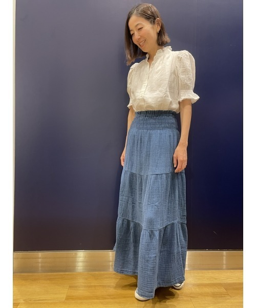GAP（ギャップ）の「クリンクルガーゼ パフスリーブ シャツ（シャツ