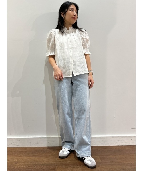 GAP（ギャップ）の「クリンクルガーゼ パフスリーブ シャツ（シャツ
