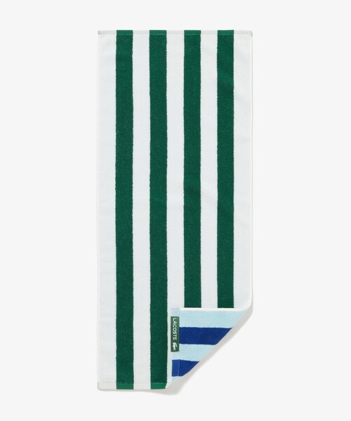 LACOSTE（ラコステ）の「リバーシブルストライプスクエアタオル（タオル・メンズ・グリーン/ネイビー・FREE）」の2枚目の写真