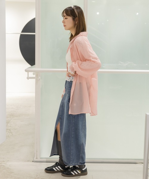 3.3 Field Trip （3.3フィールドトリップ）の「3.3 Field Trip／シアーシャツ　2117942（シャツ/ブラウス・レディース・ピンク/ホワイト/ライトブルー/チャコール・FREE）」の21枚目の写真