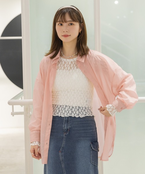 3.3 Field Trip （3.3フィールドトリップ）の「3.3 Field Trip／シアーシャツ　2117942（シャツ/ブラウス・レディース・ピンク/ホワイト/ライトブルー/チャコール・FREE）」の22枚目の写真