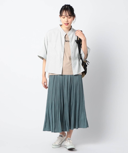 Grand PARK（グランドパーク）の「ストライプ　クロップドワイドシャツ（シャツ/ブラウス・レディース・ブルー系/グリーン系/サックスブルー系・FREE）」の10枚目の写真