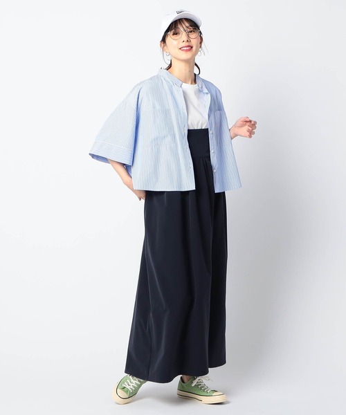 Grand PARK（グランドパーク）の「ストライプ　クロップドワイドシャツ（シャツ/ブラウス・レディース・ブルー系/グリーン系/サックスブルー系・FREE）」の9枚目の写真