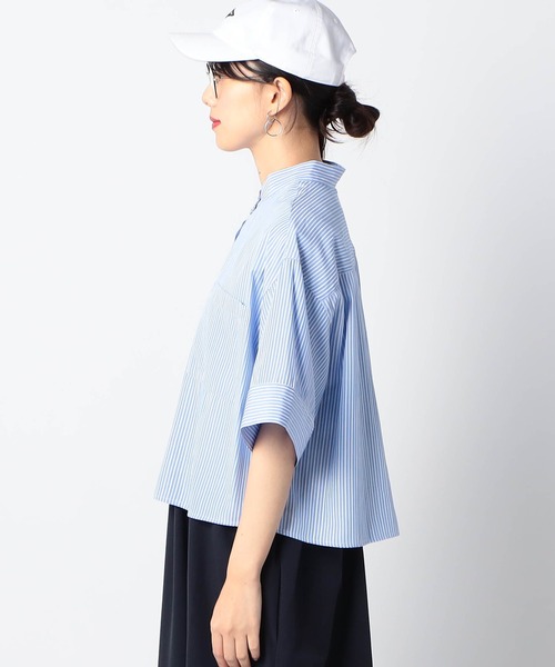 Grand PARK（グランドパーク）の「ストライプ　クロップドワイドシャツ（シャツ/ブラウス・レディース・ブルー系/グリーン系/サックスブルー系・FREE）」の6枚目の写真