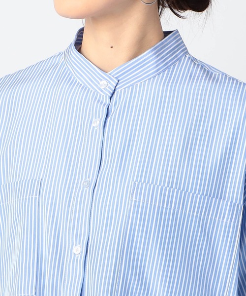 Grand PARK（グランドパーク）の「ストライプ　クロップドワイドシャツ（シャツ/ブラウス・レディース・ブルー系/グリーン系/サックスブルー系・FREE）」の5枚目の写真