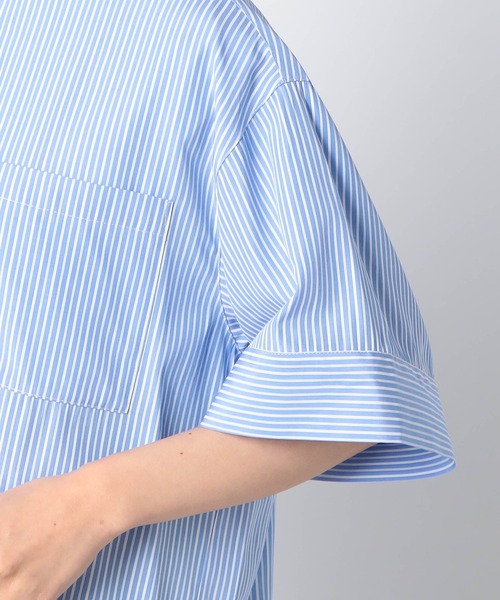 Grand PARK（グランドパーク）の「ストライプ　クロップドワイドシャツ（シャツ/ブラウス・レディース・ブルー系/グリーン系/サックスブルー系・FREE）」の4枚目の写真