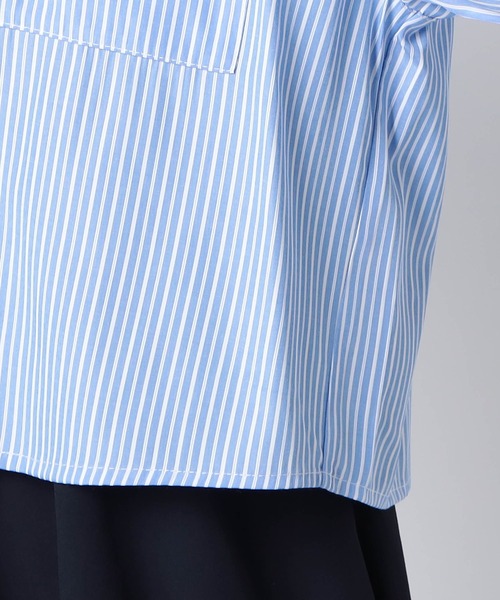 Grand PARK（グランドパーク）の「ストライプ　クロップドワイドシャツ（シャツ/ブラウス・レディース・ブルー系/グリーン系/サックスブルー系・FREE）」の14枚目の写真