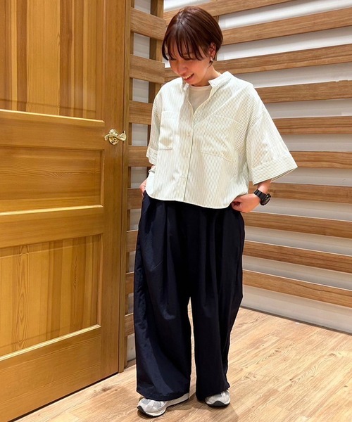 Grand PARK（グランドパーク）の「ストライプ　クロップドワイドシャツ（シャツ/ブラウス・レディース・ブルー系/グリーン系/サックスブルー系・FREE）」の17枚目の写真