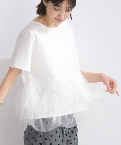 PICCIN(ピッチン)の「【WEB限定】裾チュールフリルプルオーバー(Tシャツ/カットソー・レディース・オフホワイト/ブラック・M/L)」の1枚目の写真