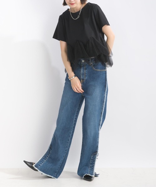 PICCIN(ピッチン)の「【WEB限定】裾チュールフリルプルオーバー(Tシャツ/カットソー・レディース・オフホワイト/ブラック・M/L)」の7枚目の写真